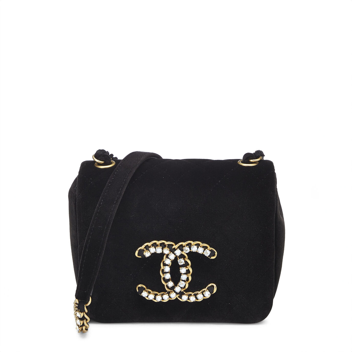 chanel black velvet 'cc' flap bag mini